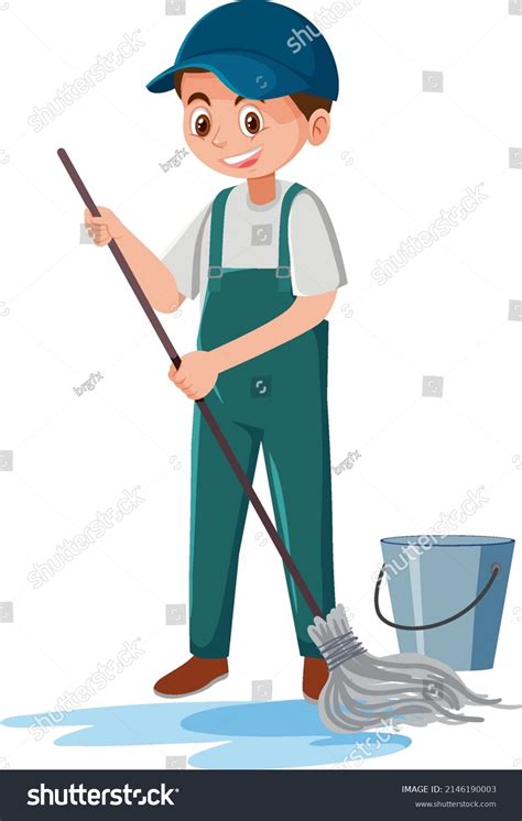 Male Janitor Cleaning Floor Illustration Stock Vector (Royalty Free ...