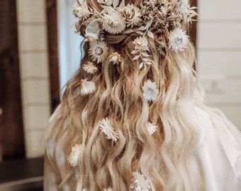 Boho Dried Rustic Orange Ivory Real Flower Hair Comb Wedding Hair