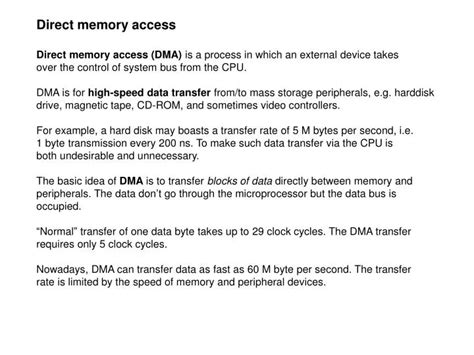 Ppt Direct Memory Access Direct Memory Access Dma Is A Process In Which An External Device