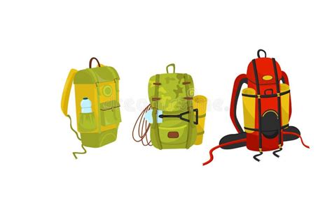 Embalagem Ou Mochila De Caminhada Equipamento E Conjunto De Vetores