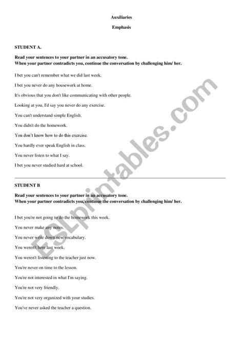 Emphasis With Auxiliary Verbs Esl Worksheet By Ferpepper