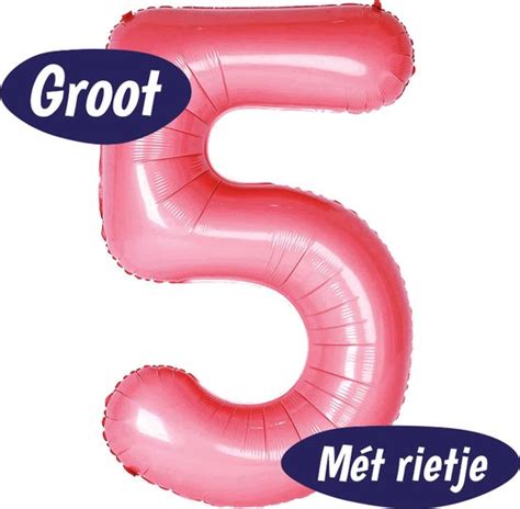 Folieballon Cijfer Roze Cm Incl Opblaasrietje Verjaardag