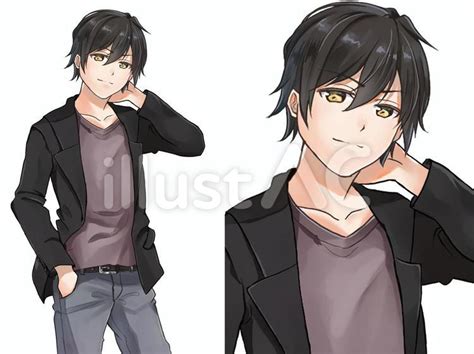 首を痛めたポーズの男の子（私服）イラスト - No: 2649990｜無料イラスト・フリー素材なら「イラストAC」