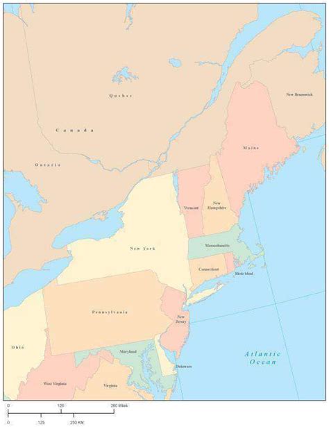 USA Northeast Region Map with State Boundaries