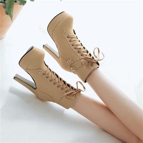 Plus Size Platform High Heels Round Head Short Martin Boots High Heel