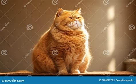 Fat Lazy Funny Orange Tabby Cat, Chubby and Furry Pet Portrait Looking ...