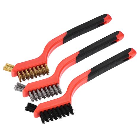 Uxcell Wire Brush Set Nylon Stainless Steel Brass Brushes Red Black