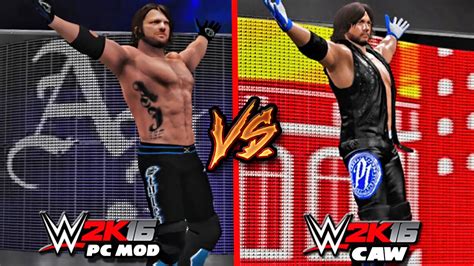 WWE 2K16 VS WWE 2K16 Mods AJ Styles CAW VS PC Mod Comparison YouTube