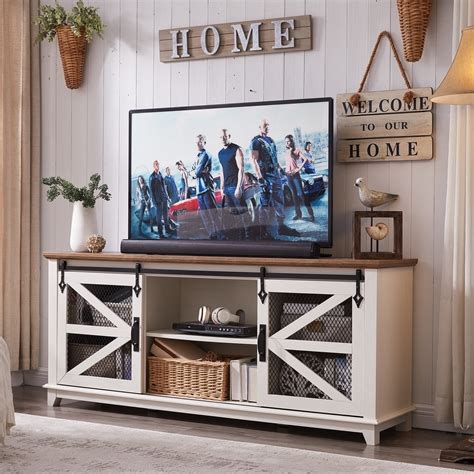 OKD Farmhouse Entertainment Center With Barn Door 66 Wide TV Stand