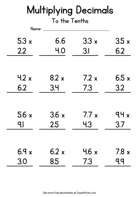 Free Multiplying Decimals Worksheets Teach Prints