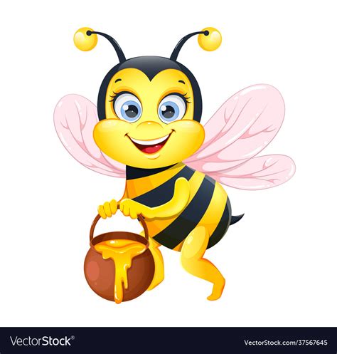 Cute Cartoon Bee Funny Honeybee Character Vector Image