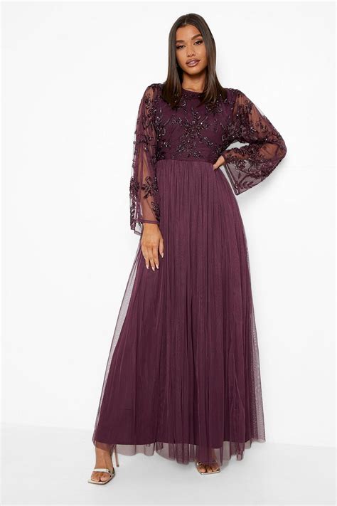 Hand Embellished Long Sleeve Maxi Dress Boohoo Uk