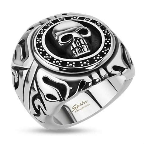 Grosse bague homme acier inoxydable tête de mort biker gothique tribal