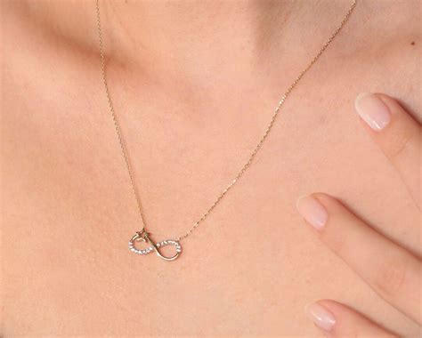 14k Solid Gold Infinity Necklace Star Necklace Cubic Zirconia Dainty