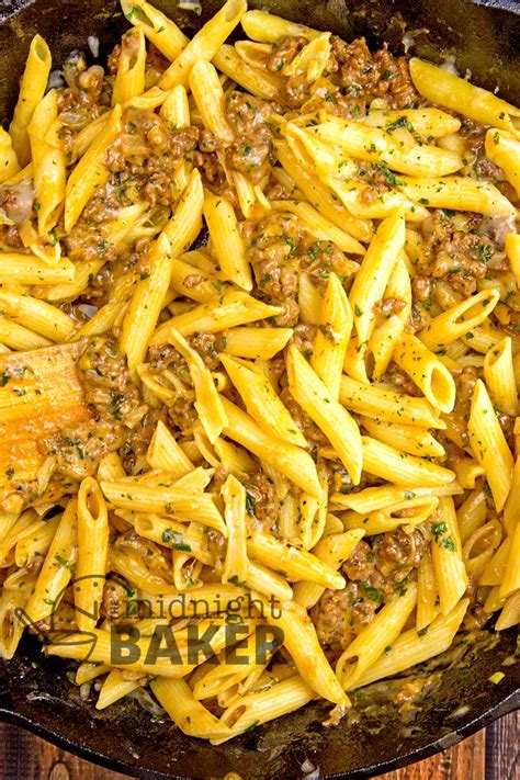 Cheesy Ground Beef Pasta Skillet The Midnight Baker Easy Recipe