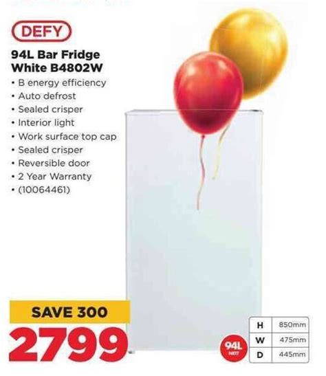 Defy 94L Bar Fridge White B4802W Offer At HiFi Corp