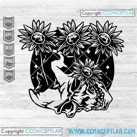 Skull Sunflower Svg Floral Skeleton Head Clipart Flower Skeletal