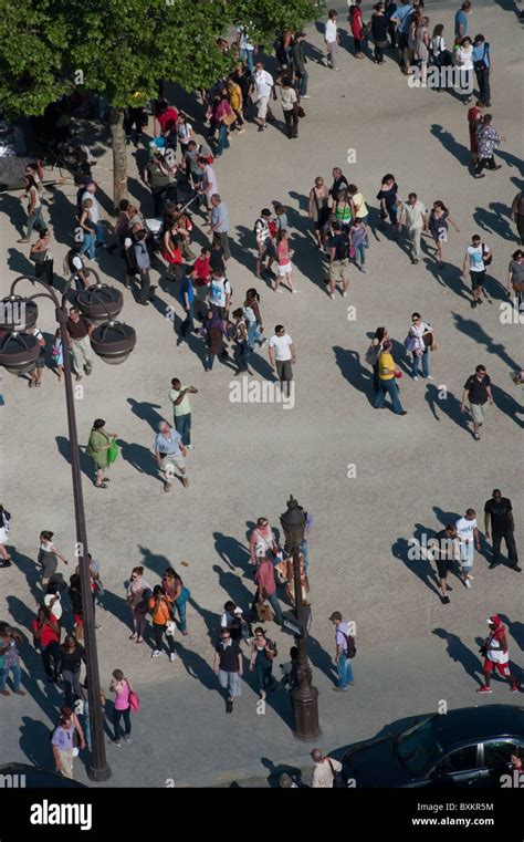 Paris Avenue Champs Elysees Busy France Overview Aerial People