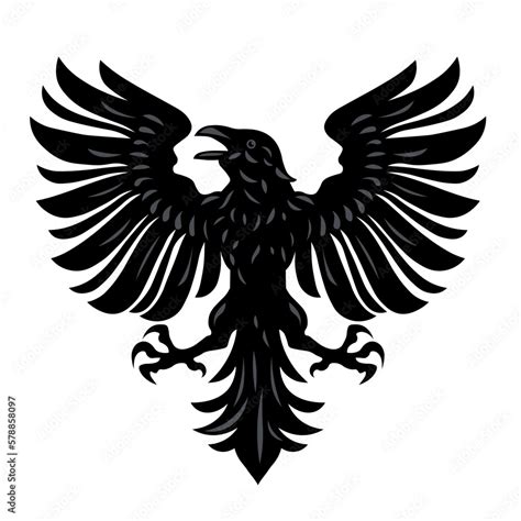 Heraldic raven crow. Symbol, sign, icon, silhouette, tattoo. Isolated ...