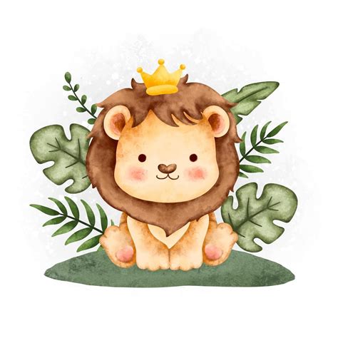 A Watercolor Drawing Of A Lion With A Crown On Its Head Sitting In The