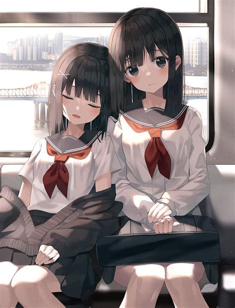 Anime Girl Twins With Black Hair