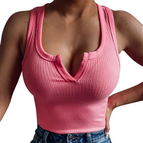 Women Tank Top Sleeveless Shirts Solid Color Ribbed Slim Fit Open Vest