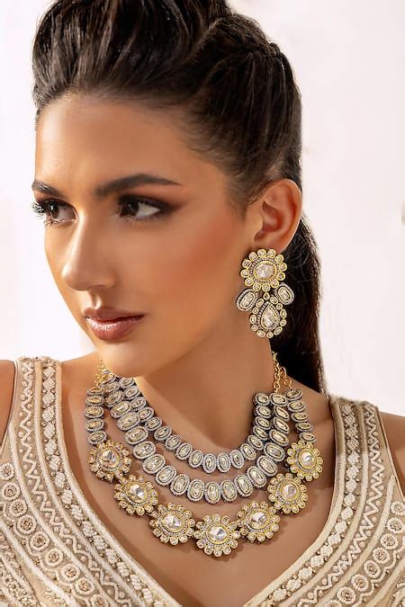 Buy Gold Plated Polki Kundan Embellished Necklace Set By Joules By