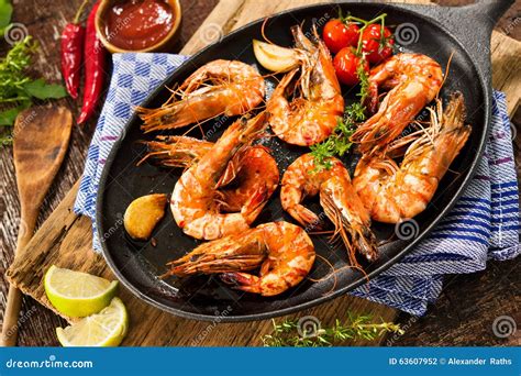 Fried King Prawns Stock Photo Image 63607952