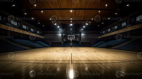 Empty Of Modern Basketball Arena With Wooden Court Generative Ai