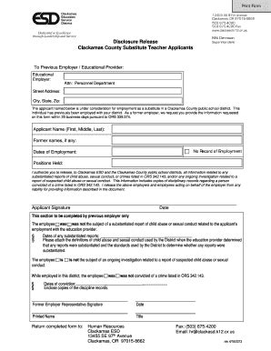 Fillable Online Disclosure Release Form Clackamas Education Service