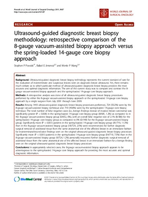 (PDF) Ultrasound-guided diagnostic breast biopsy methodology: retrospective comparison of the 8 ...