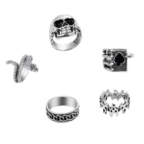 Vintage Punk Rings Set Skeleton Skull Rings Gothic Rings Stacking Snake