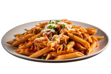 Penne Pasta With Tomato Sauce Parmesan Cheese And Basil On Transparent