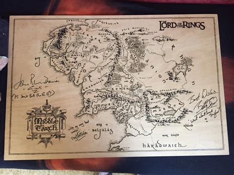 My Handmade Woodburned Map Of Middle Earth 90x60cm With Signatures