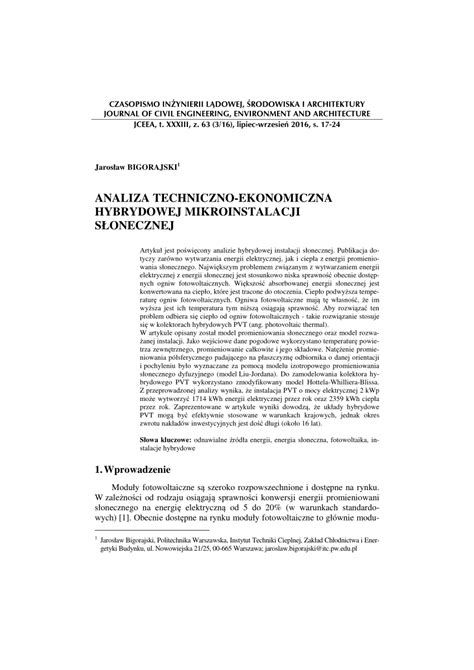 Pdf Analiza Techniczno Ekonomiczna Hybrydowej Mikroinstalacji S Onecznej