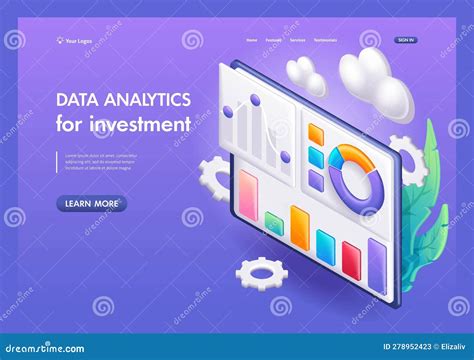 3d Isometric Cartoon Data Analytics Dashboard And Business Finance Report Stock Vector