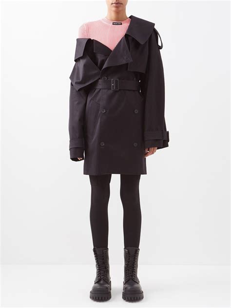 Balenciaga Off Shoulder Cotton Twill Trench Coat In Black Endource