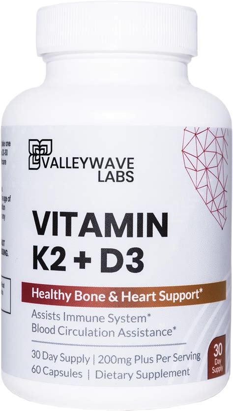 Valleywave Labs Vitamin D3 K2 Capsules 2 In 1 Vitamin K2 Mk7 100 Mcg Vit D3 5000