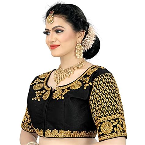 Buy Blouse Wallah Womens Silk Embroidery Round Neck Half Sleeve Padded