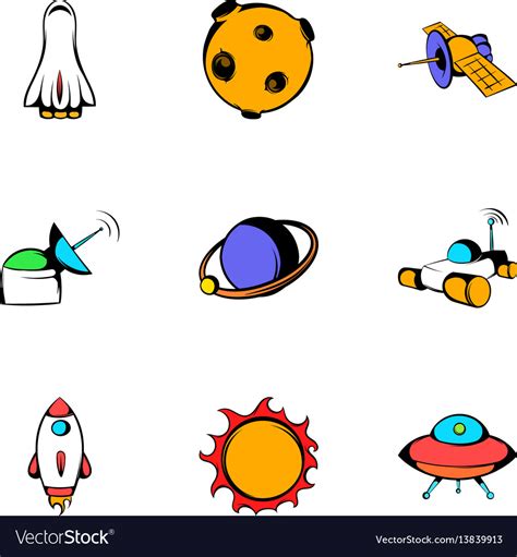 Galaxy icons set cartoon style Royalty Free Vector Image