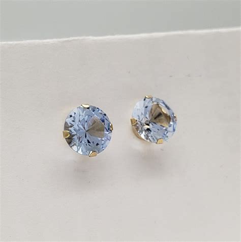 Vintage Jcm K Solid Gold Mm Round Cut Light Blue Cubic Zirconia