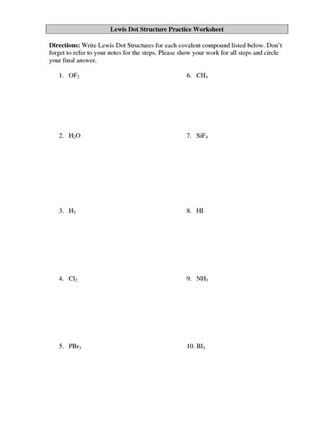 Lewis Dot Structure Practice Worksheet With Answers