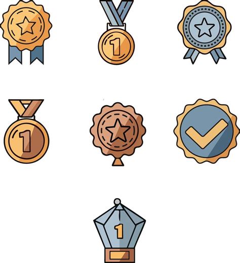 place award  medal icon set top ranking rosette  star