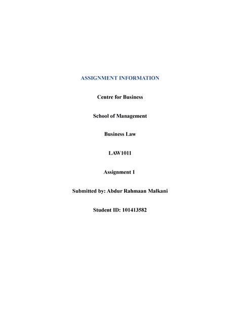law assignment assignment information centre  business school
