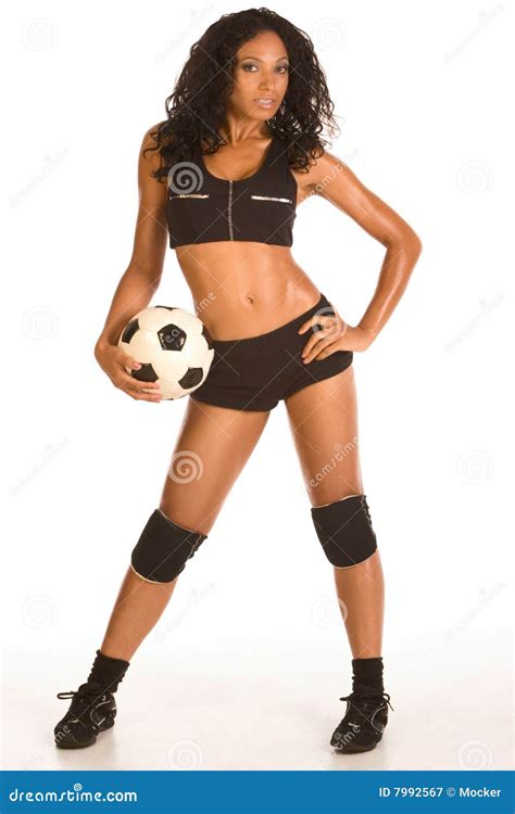 Sexy Voetballer Sportief Wijfje Met Bal Stock Afbeelding Image Of