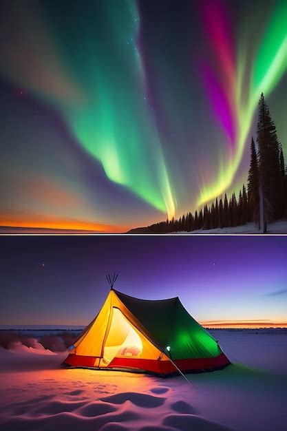 Premium AI Image Tent Under Northern Lights