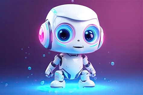 Premium AI Image | Cute cartoon robot in neon light 3D illustration of ...