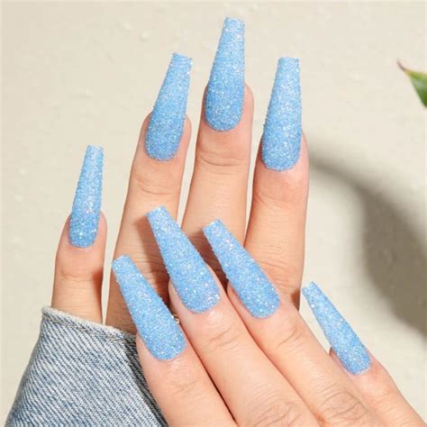 Blue Glitter | Long Baby Blue Glitter Nails