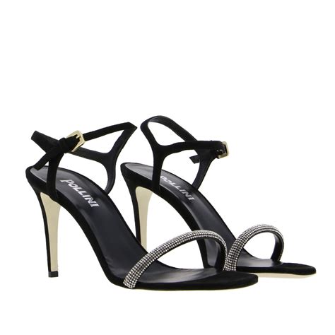 Pollini Sandalo In Pelle Con Micro Cristalli Nero Sandali Con