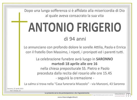 ANTONIO FRIGERIO Necrologi Online E Annunci Funebri